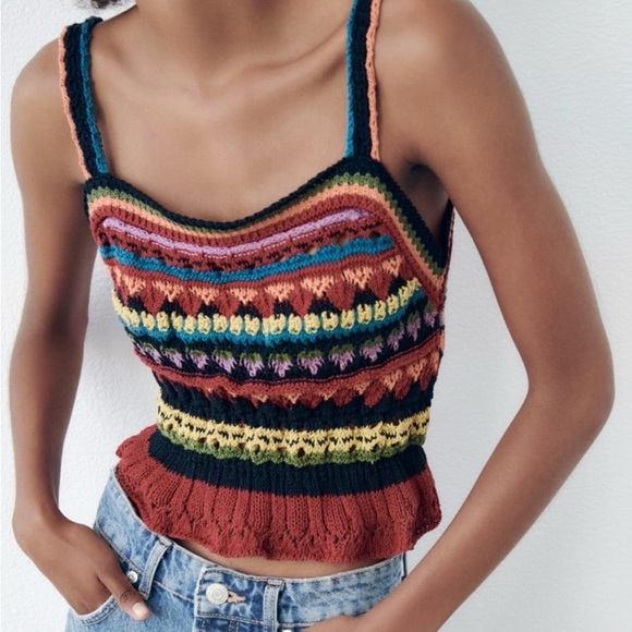 Zara Tops - Zara Multicolor Knit Crop Top